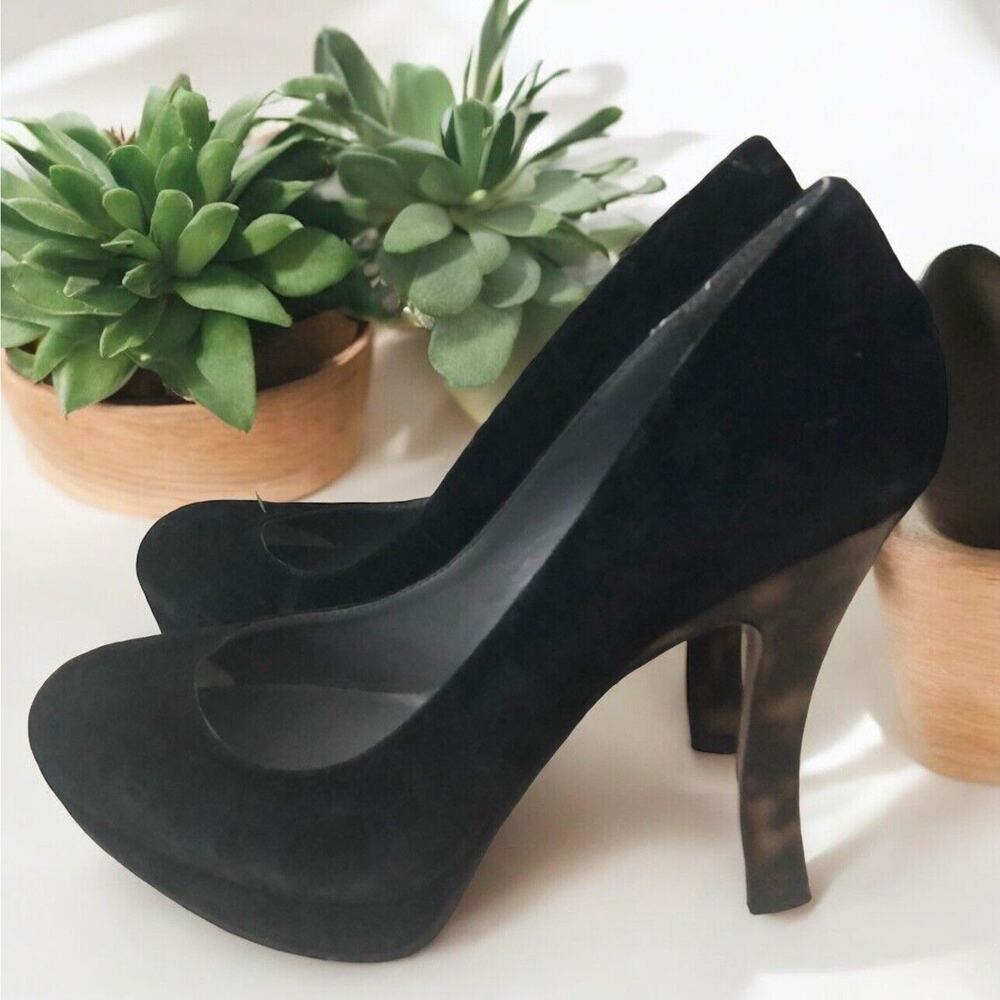 MRKT black suede platforms‎ With Acrylic Animal Print Heels Women’s Size 7.5